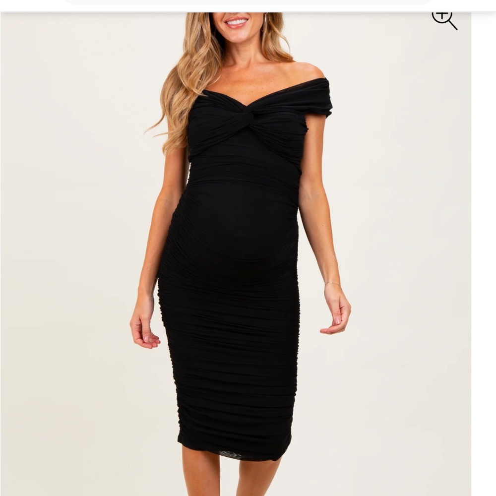 Black One-Shoulder Ruched Maternity Dress